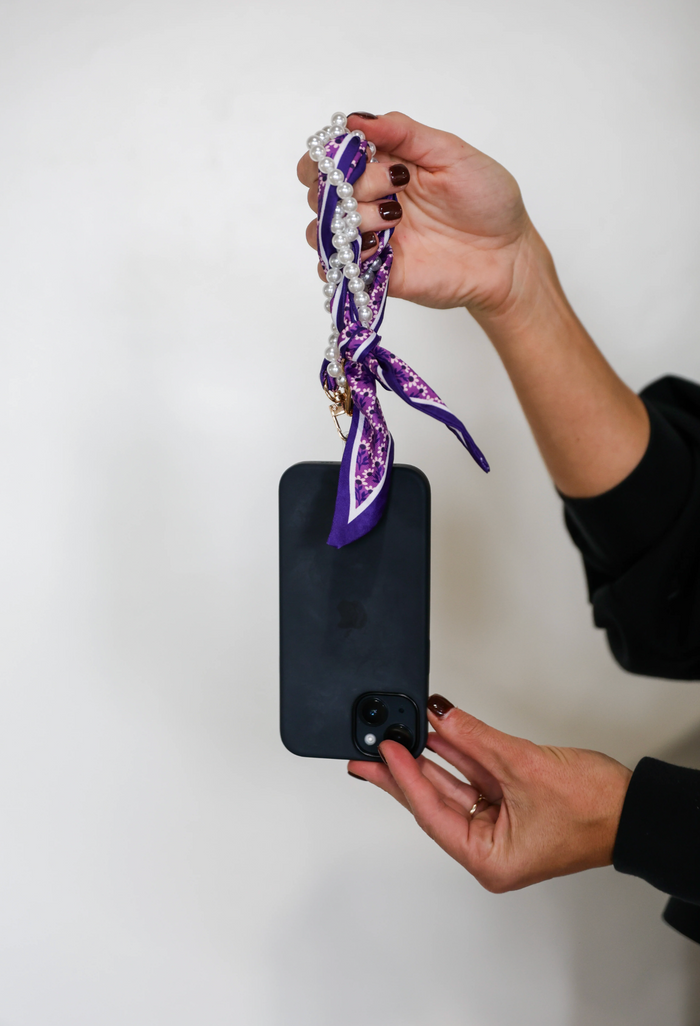 Woven Pearl Phone Strap in Purple