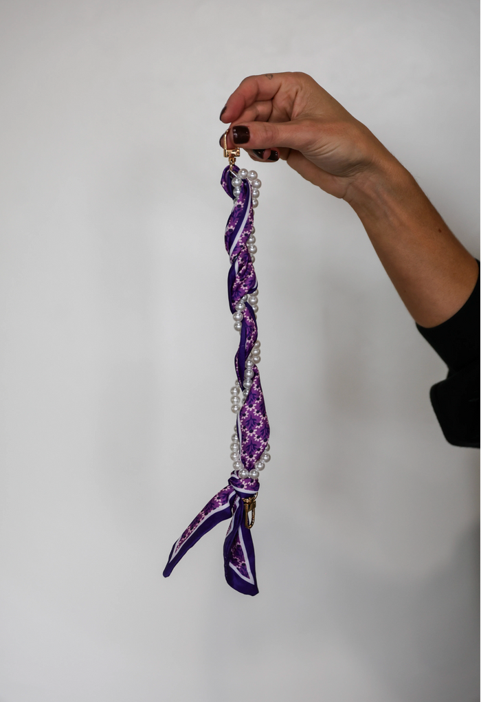 Woven Pearl Phone Strap in Purple