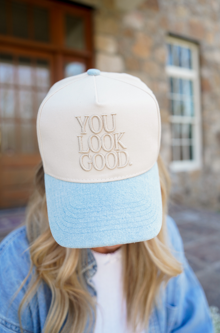 You Look Good Denim Vintage Trucker Hat